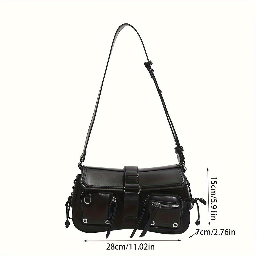 Fashion Faux Leather Crossbody Bag for Women, Solid Color, Polyester Lined, with Removable Strap, Magnetic Closure, Multiple Pockets, Edge Paint Detail, for Chic Messenger Shoulder Bag