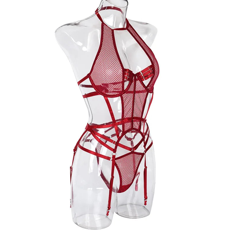 Ellolace Sexy Exotic Costumes Sensual Lingerie Transparent Bandage Erotic Apparel Porn Goth Mesh Sex Outfit Sissy Top and Briefs