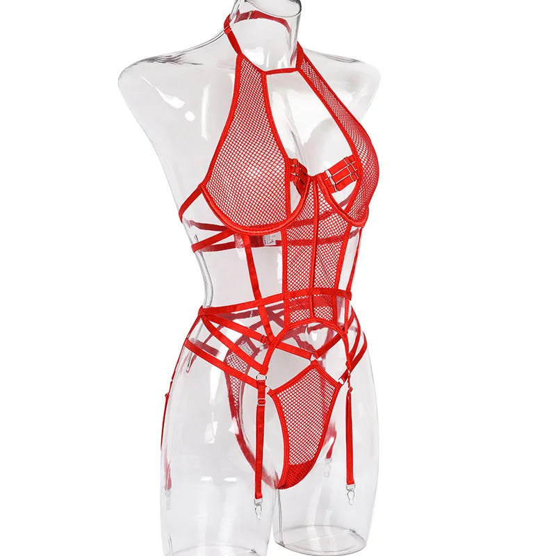 Ellolace Sexy Exotic Costumes Sensual Lingerie Transparent Bandage Erotic Apparel Porn Goth Mesh Sex Outfit Sissy Top and Briefs