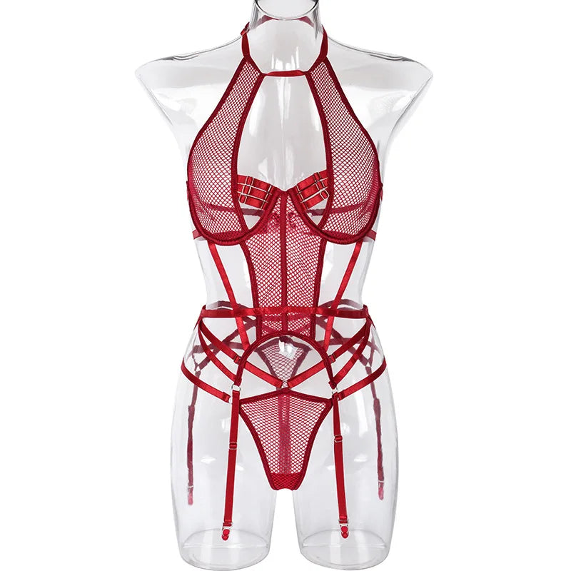 Ellolace Sexy Exotic Costumes Sensual Lingerie Transparent Bandage Erotic Apparel Porn Goth Mesh Sex Outfit Sissy Top and Briefs