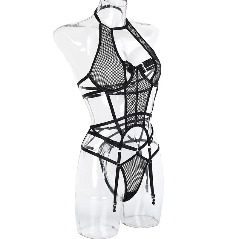 Ellolace Sexy Exotic Costumes Sensual Lingerie Transparent Bandage Erotic Apparel Porn Goth Mesh Sex Outfit Sissy Top and Briefs