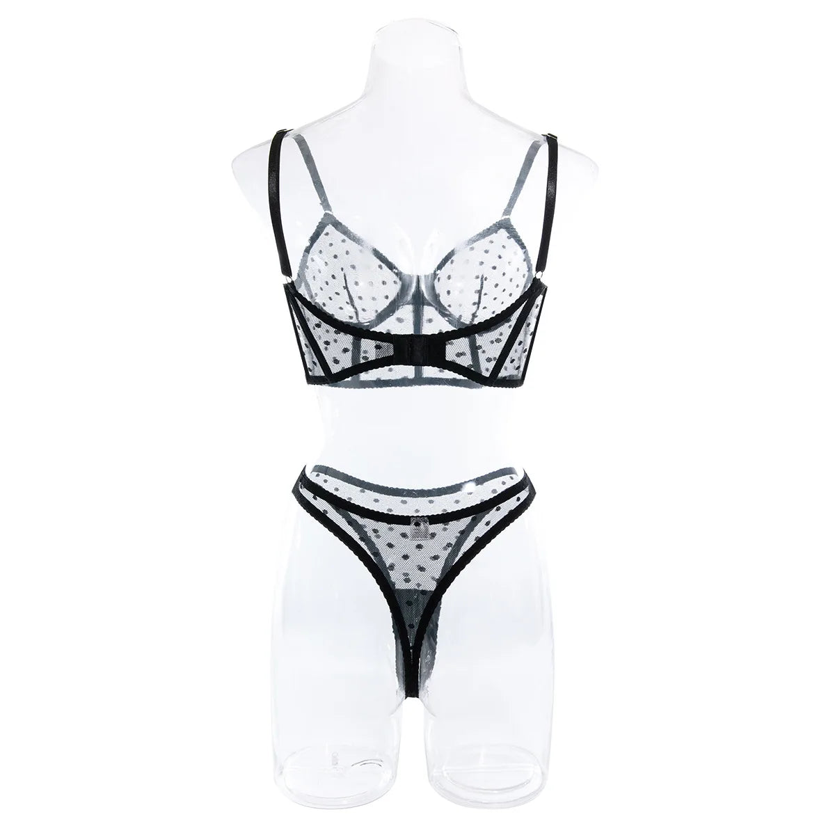 Ellolace Polka Dot Sensual Lingerie Transparent Lace Set Women 2 Piece Seamless Bilizna Set See Through Sexy Black Intimate