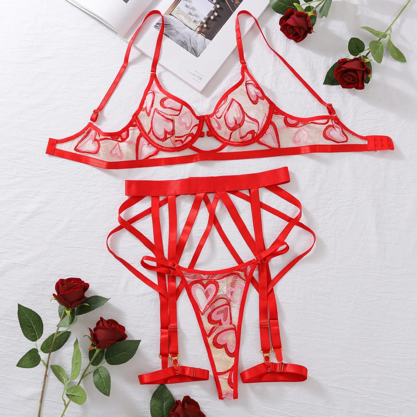 Ellolace Fantasy Sexy Lingerie Love 18 Fancy Women Underwear Red Sissy Sexy Dames g-String Valentine Romantic Bilizna Set